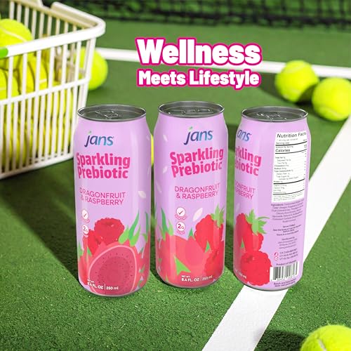 Image of Jans Sparkling Prebiotic Soda Beverage - Dragonfruit & Raspberry 8.4 Fl Oz (6-Pack) - Low Calorie, NO Added Sugar, Non-GMO Sparkling Fruit Beverage, Gut Health Support