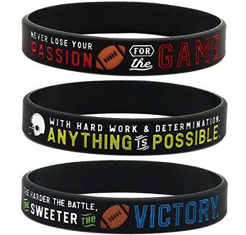Inkstone Football Silicone Wristbands with Motivational Sayings (6-Pack) - Football Bracelets Jewelry Gifts