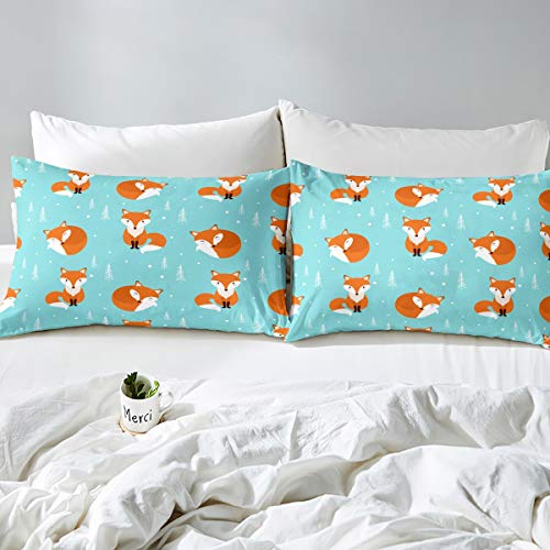 Loussiesd Kids Bed Sheets King Size Cute Fox Print Bed Sheet Set For Boys Girls Bedroom Cartoon Kawaii Woodland Fox Wild Animal Bedding Set Children Toddler Fitted Sheet + Flat Sheet + 2 Pillow Case - Image 3