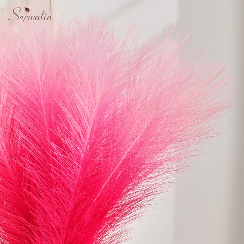 Image of Serwalin Gradient Hot Pink Pampas Grass Decor, 17.7 Inch 6pcs Faux Pampas Grass, Artificial Pampas Grass for Wedding Table Centerpieces Decoration