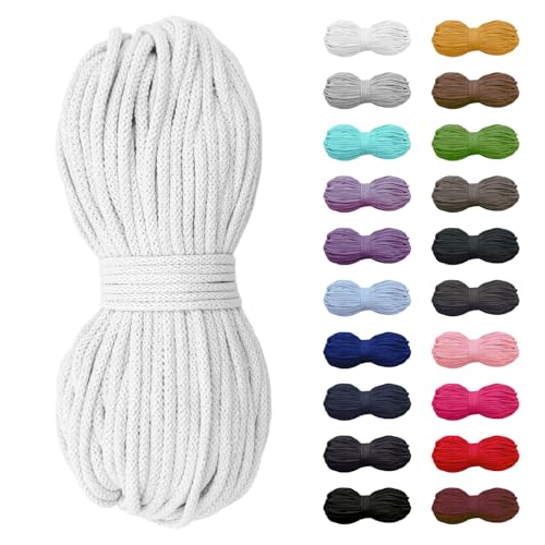 Slantastoffe 5 m di cordoncino di cotone 5 mm, cordoncino, sacca da ginnastica, 21 colori (bianco)