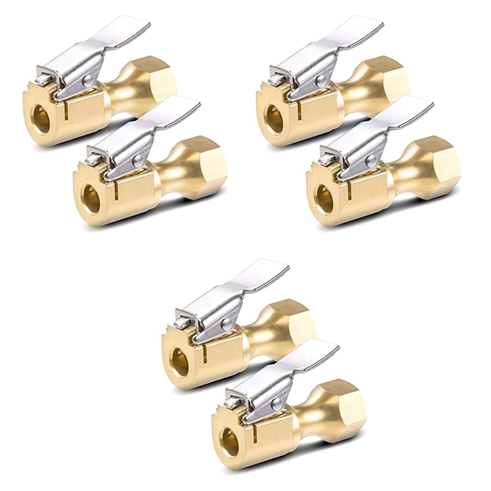 Littimoon 6Pcs Air Chuck-Heavy Duty Closed Lock on Tire Chuck with Clip for Inflator Gauge Compressor Accessories-Yellow