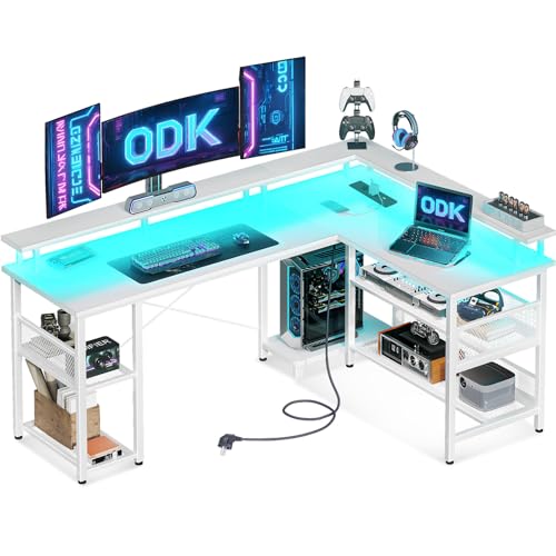 ODK Gamingtisch Gaming Tisch Mit LED & Steckdose, Doppel-Z