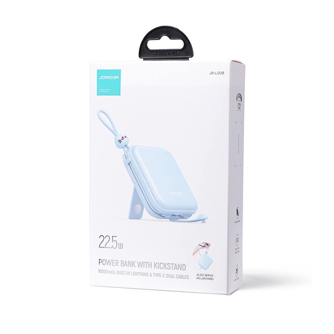 Powerbank z kablem USB C i iPhone i stojakiem Cutie Series 10000 mAh 22,5 W (JR-L008) niebieski