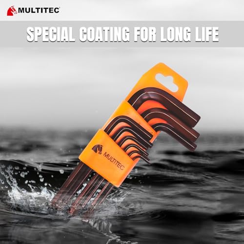 Image of MULTITEC Hex Short Allen Key Set HSLK100 - 9-Piece Metric Sizes (1.5mm to 10mm) with Plastic Holder | Alloy Steel | Hardened & Tempered | Ball End Design | High Torsional Strength