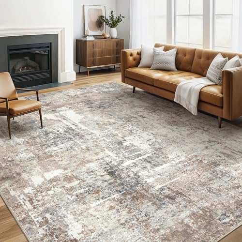 5x8 Area Rugs Living Room: Washable Large Abstract Modern Soft Rug Stain Resistant Indoor Floor Non Slip Accent Carpet for Bedroom Nursery Playroom Dining Room Office Dorm Home House- Brown by LOONGRUG - Used condition - CA$67.19