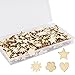 Juego de 300 mini adornos de madera con forma de flor natural en forma de corazón de madera con forma de estrella para álbumes de recortes