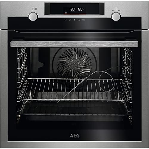 AEG BPE556360M Horno Multifunción, Limpieza Pirolítico, 9 funciones + Vapor, Cocción Uniforme, Calentamiento Rápido, Sonda Térmica, LCD Táctil, Ventilador XXL, Inox, A+, 71 Litros