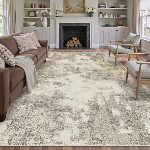 Abstraktes Teppich Wohnzimmer 150x210cm rutschfest Kurzflor Kunstwolle Schlafzimmer Teppich Waschbar Minimalistisch Bettvorleger Teppiche Braun-Grau für Wohnzimmer Schlafzimmer Bereich Dekor