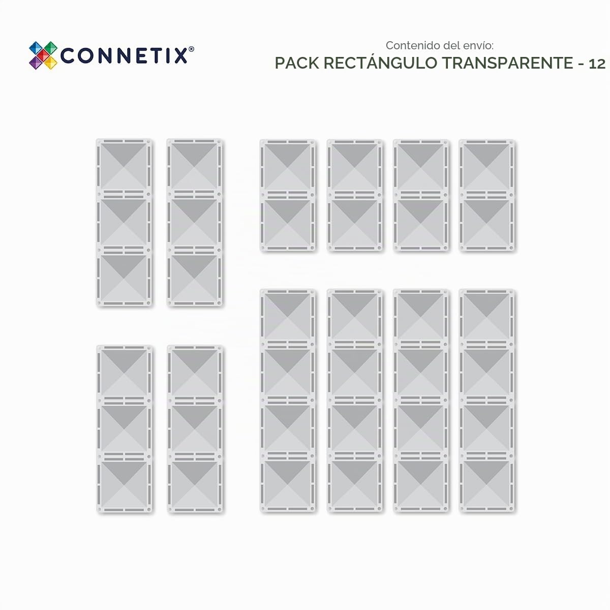 CONNETIX Azulejos Magnéticos Transparente Paquete Rectángulo, 12 Piezas