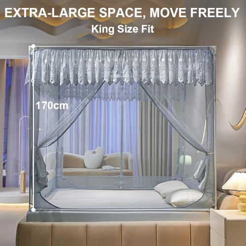 Image of Dawnwake Mosquito Net, Anti-Fall Mosquito Neting Bed for Babies /Adult /Outdoor,Portable Foldable Travel /Camping Mosquito Net Tent, Suit for King Size Bed (Blue, 200 * 180cm)