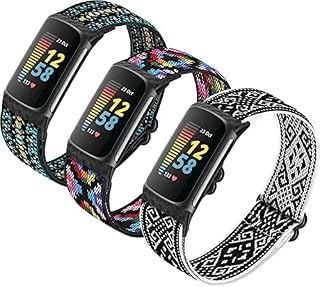 3 Pack Adjustable Elastic Watch Strap Compatible with Charge 5 Straps, Soft Breathable Nylon Sport Band Stretchy Replacement Wristband For Women Men