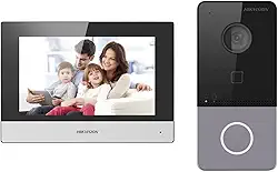 HIKVISION Telefone de porta de vídeo sem fio baseado em IP/sino | Tela TFT colorida de 7 polegadas | Resolução 1080p | Cobertura grande angular | Microfone e alto-falante embutidos | Cancelamento de