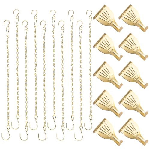 Image of Picture Hanging Kit-10Pcs Frame Rail Hooks with 10Pcs Chains, Metal Rail Hanging Hooks Art Display Hanging System for Wall Picture, Exhibition(Gold-B, 50CM)