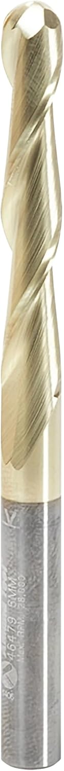 Amana Tool CNC 2D 3D Carving Angle Ball Tip Router Bit, ZrN Coated, 46479, 0.10 Deg Straight Metric, 6 Dia x 3 Rad x 38 CH x 6 Shank x 75mm L x 2 Fl