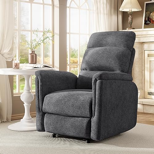Image of Koorlian Electric Power Recliner Chair, Fabric Recliner for Adults with USB Ports, Adjustable Reclining Sofa with Padded Seat Backrest, Single Small Home Theater Recliner for Living Room Dark Grey