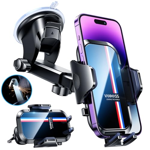 VANMASS 【Exclusive True Military-Grade Car Phone Holder Mount 【Patent Certs & Over 65LBS Suction】 Cell Phone Stand Cradles Dashboard Windshield for iPhone 15 14 13 Pro Max Samsung Android Truck