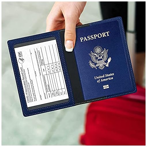 Summer-Sun-2-Pack-Passport-and-Vaccine-Card-Holder-ComboVaccine-Card-Protector-Waterproof-PU-Leather-Passport-Holder-with-Vaccine-Card-Slot-Passport-Cover-for-Women-Men-Dark-blue-Dark-blue