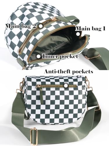 Image of Black and White Checkered Crossbody Bag Bum Bag for Women,Spacious Checkered Purse Fanny Packs Belt Bag