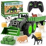 Remote Control Tractor Toy Set with Trailer & Farm Accessories, Light Up Farm Truck Toys for Boys & Girls 3, 4, 5, 6, 7 Year Old, 2.4 Ghz RC Tractor Toys, Ideal Christmas, Birthday Gifts for Kids