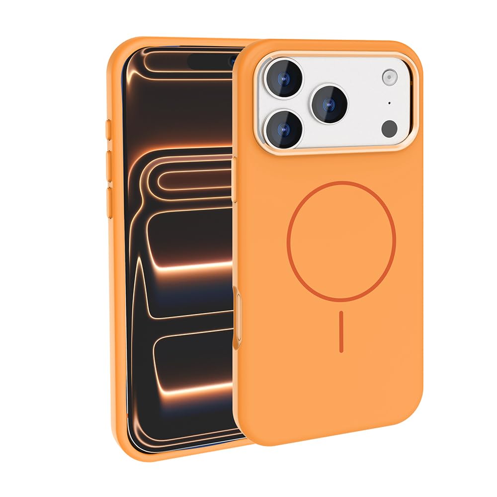 Zore Apple ile uyumlu iPhone 17 Pro Kılıf M-Safe Şarj Özellikli Metal Kamera Çerçeveli Zore Edi Silikon Kapak Turuncu