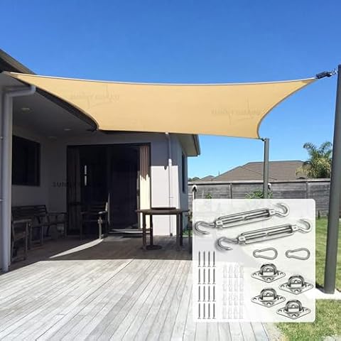 Shade Sail 10' x 13' Sand & Stainless Steel Hardware Kit 6 Inch Cover