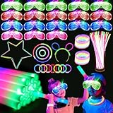 SHQDD 236PCS Glow in the Dark Party Supplies, 18 PCS Foam Glow Sticks, 18 PCS LED Glasses, 100PCS Glow Sticks Bracelets and 100 PCS Connectors for Glow Party, Wedding, Concert, Raves and Birthday