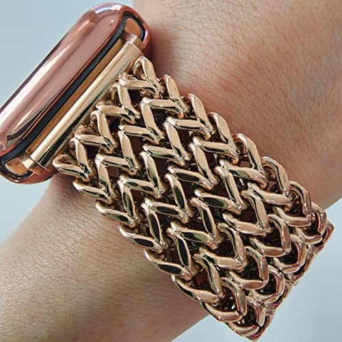 DSAAplus Compatible With Apple Watch Band 38mm 40mm 41mm 42mm 44mm 45mm 49mm Stainless Steel Metal Jewelry Clasp Chain Links Replacement iWatch Series87654321 Ultra SE2 SE Strap Wristband XS~L (38/40/41mm(XS/M), W rose gold mesh)