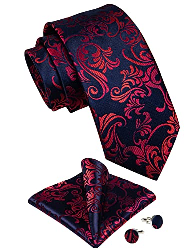 Image of DiBanGu Mens Paisley Tie Sets Silk Jacquard Woven Floral Necktie and Pocket Square Cufflinks Wedding Business Party