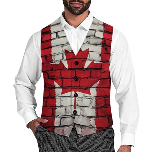 Canadian Flag Paint On The Wall Men's Suit Vests Dress Vest V-Neck Waistcoat Slim Business Formal with Pocket