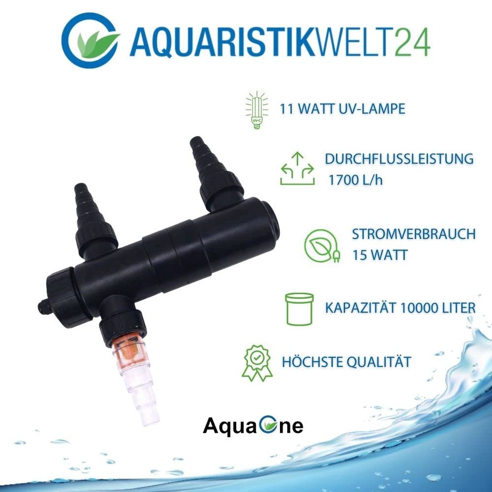 AquaOne UVC Klärer CUV 111 I Wasserklärer mit 11 Watt UV Lampe I UVC-Teichklärer I klares Wasser im Teich I Algenvernichter für Gartenteich Pool Aquarium