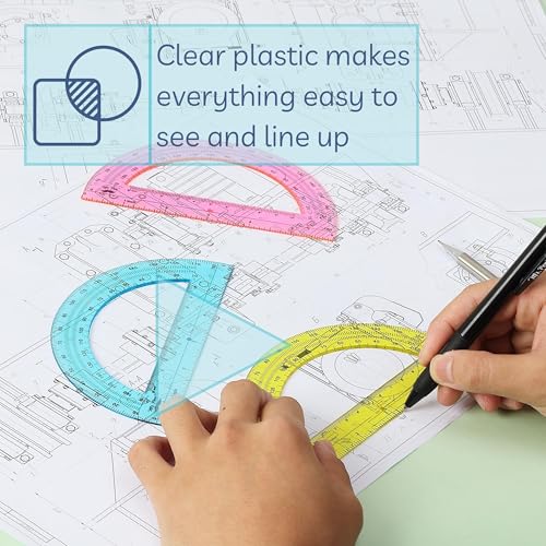 image for Mr. Pen- Plastic Protractors, 3 Pack, 6 Inch, 180 Degrees, Colorful Pr