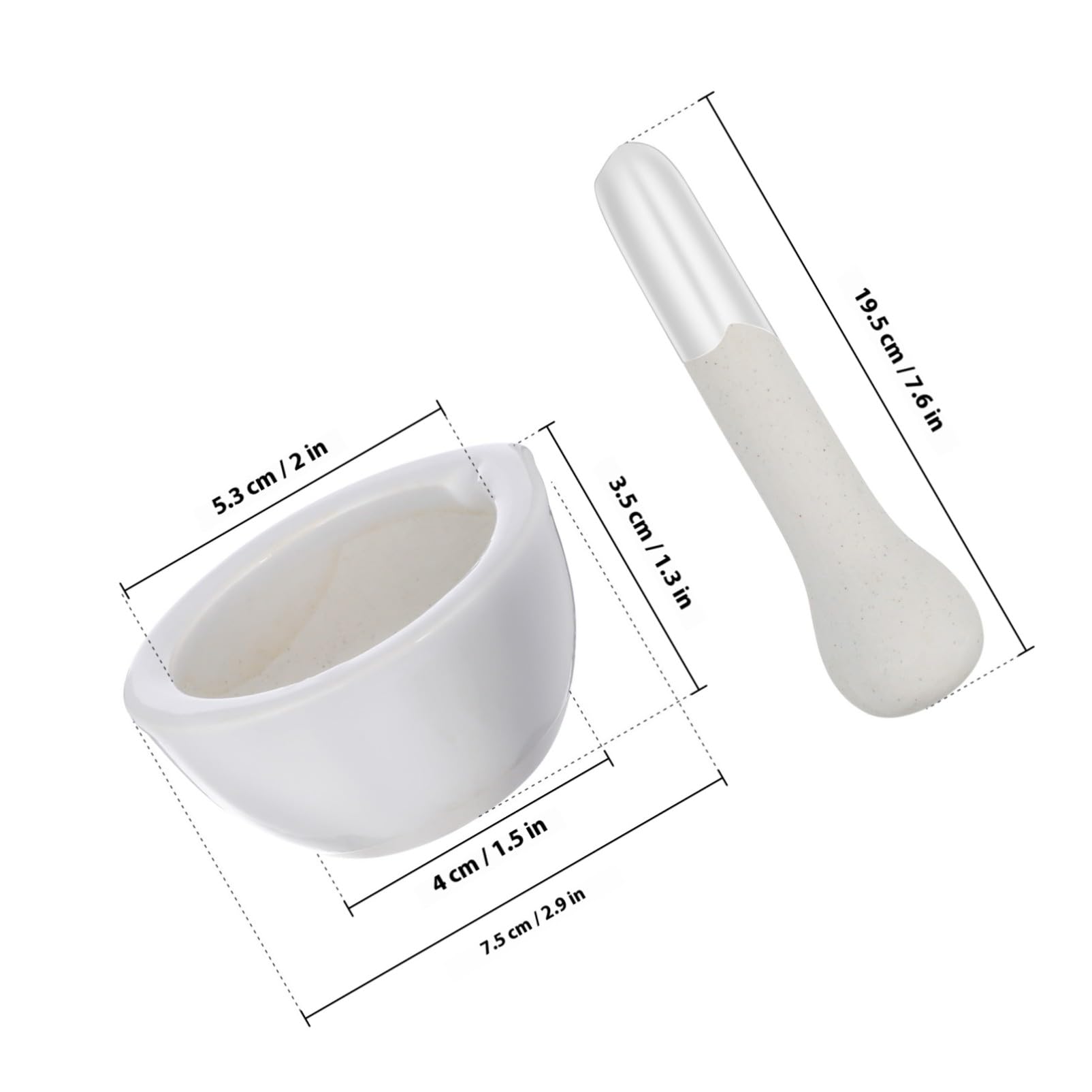 BESPORTBLE Bol de Broyage en Porcelaine 60 MM Blanc, Ensemble 2 Pièces pour Usage Culinaire, Laboratoire et Fabrication Remède