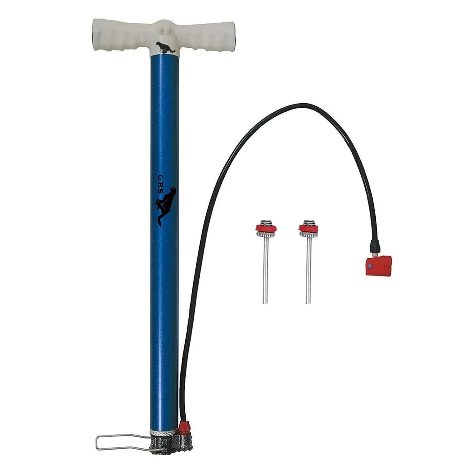 GRS P101A High Pressure Steel Air Pump Inflatable Air Pump Floor Air Pumps with 2 Needle for Cycle, Football, Volleyball, Basketball, Handball (Multicolour, Nylon & Alloy Steel)