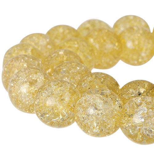 RUBYCA Round Crackle Druk Czech Crystal Pressed Glass Beads for Jewelry Making 6mm Strand (Yellow)