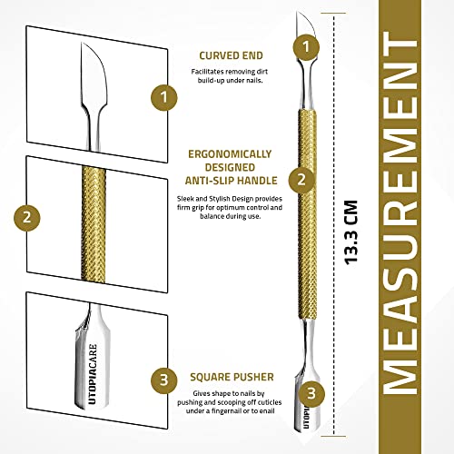 Utopia Care - Cuticle Pusher And Cutter - Professional Grade Stainless Steel Cuticle Remover And Cutter - Durable Manicure And Pedicure Tool - For Fingernails And Toenails - Gold (Gold) #TOP2