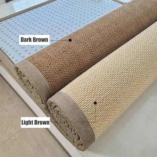 Jute-Teppich – Baumwoll-Bordüre mit Fischgrätenmuster, natürliches Flachgewebe, Läufer für Wohnzimmer, Küche, Flur – Sisal-Teppich Matte