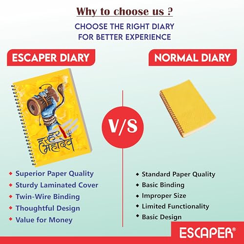 Image of ESCAPER Shiv Ji Diary Student Notebooks, A5 Size, 160 Ruled Notebook Designer Office Diary For Executive, Gift, Note Taking, Notepad For Writing (1, Shiv Ji Design 3)