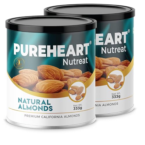 Image of Pureheart Nutreat Natural Almonds (333 gm, Pack of 2) Premium California Almond Nuts /Dry Fruit, Crunchy & Delicious Dried Badam