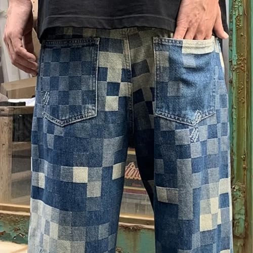 Mens Straight Leg Jeans Loose Fit Jeans for Men Slim Fit Jean for Men Mens Check Mosaic Jacquard Weave Pants2