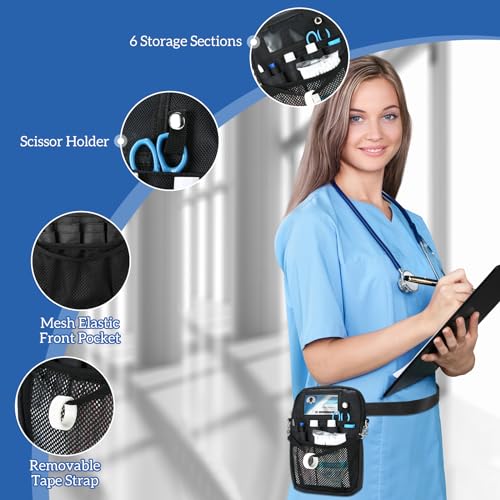 ProCase krankenschwester Tasche, Utility Medizinische Krankenpflege Gürteltasche Nurse Accessories Organizer für Stethoskope und Medizinische Versorgung -S, Schwarz