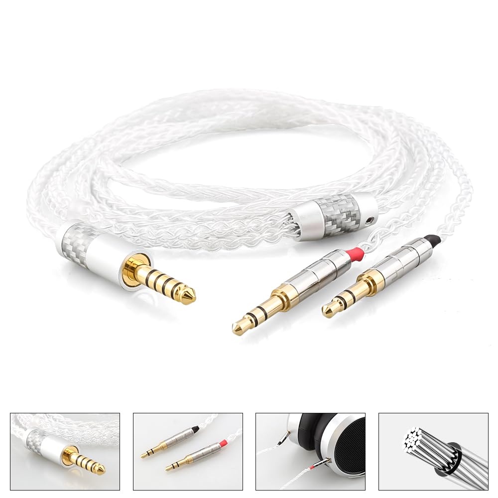 Pure Silver Kopfhörerkabel, 1,2 m, 4,4 mm, symmetrisches Kabel, Verlängerungskabel, kompatibel mit Hifiman Ananda NW-WM1Z, PHA-2A und anderen Audio-Playern (4,4 mm auf Dual 3,5 mm Stecker)