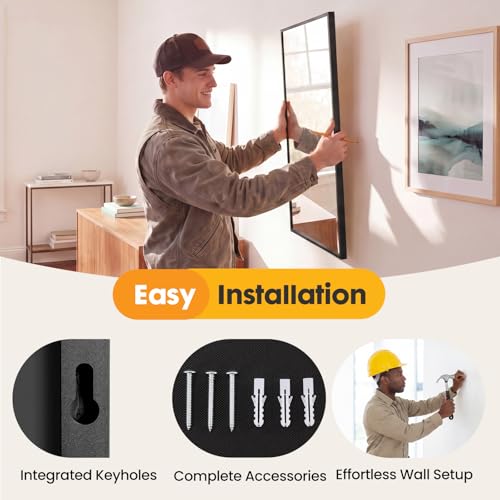 Image of Sweetcrispy Bathroom Mirror for Over Sink, 30 inch x 40 inch Rectangle | Wall Mount Mirrors with Metal Frame, Modern Vanity Mirror with Tempered Glass, for Home Decor, Anti-Rust, Black