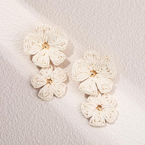 Flower Drop Earrings Floral Raffia Earrings Boho Statement Dangle Earrings Trendy Cute Summer Jewelry for Women4