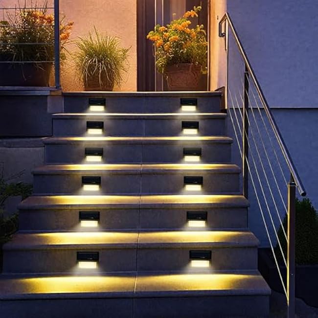 Bright Solar Fence Lights, 6 Pack Outdoor Step Lights, IP65 Waterproof, 3000K Warm-White, Dusk to Dawn Outdoor Lighting with 6 LED for Wall, Garage, Patio, Exterior, Porch