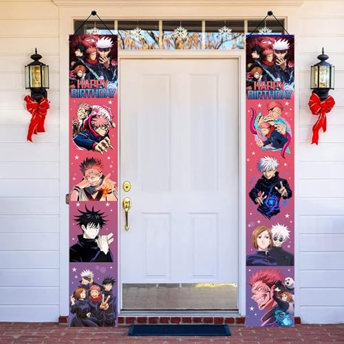 2Pcs Cartoon For Jujutsu Manga Kaisen Birthday Porch Sign Door Hanging Banner Cartoon Birthday Party Supplies for Wall Decorations.