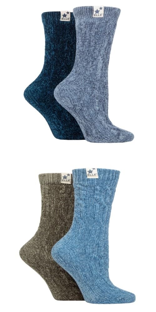 Elle Women's Sapphire/Moonlight Soft And Chunky Boot Socks Perfect For Walking, Hiking, Trekking And Outdoor Wear In A Multipack Of 4 Pairs 4-8