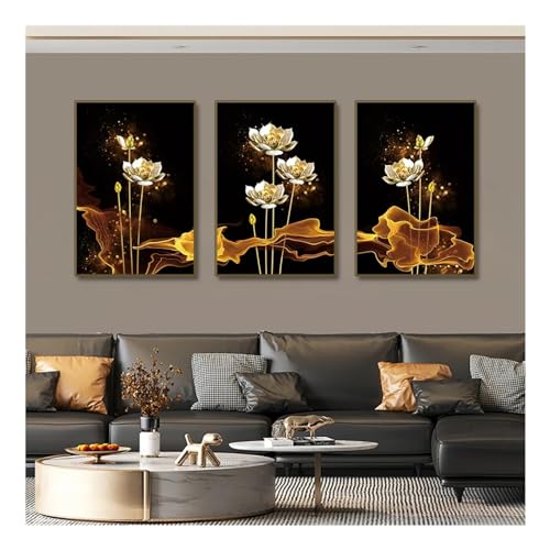 Impressions sur toile fleur de lotus or noir 65x85cm déco murale sans cadre