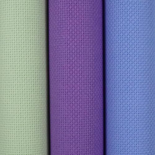 Image of KCS 3 pc of 15 inch x 18 inch(38cmx45cm) 14 Count Cross Stitch Cotton Aida Cloth Needlework Rolled Fabric Box,14CT,Light Green+Lavender+Light Blue