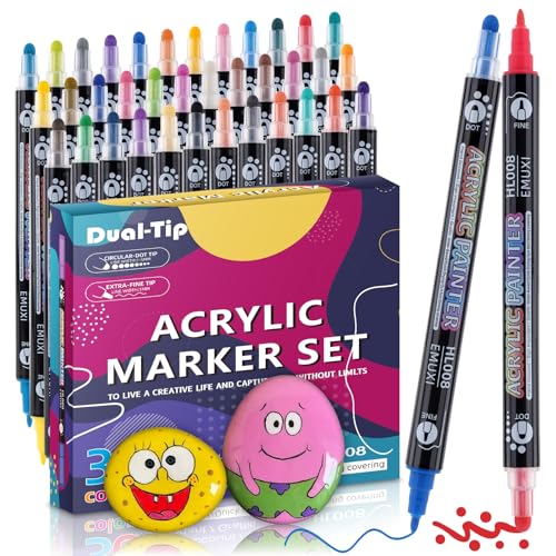 TEVILIK 36 Acrylstifte für Steine Wasserfest mit 1-5mm Doppelspitze,...